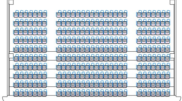One area worth noting is the aisle that splits the continental layout. The minimum aisle widths will likely be greater for this style seating plan compared to a multi-aisle arrangement (see below), owing to the angle of the rows. Multi-aisle auditorium layout